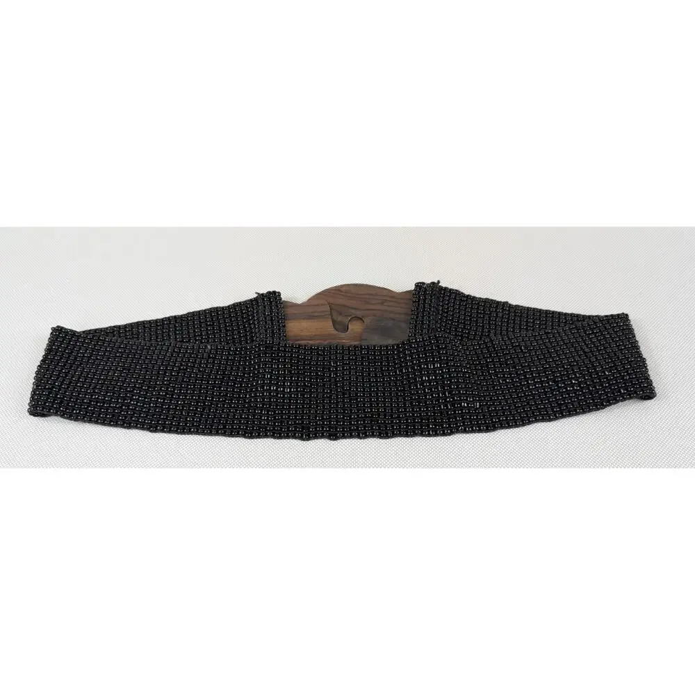 Bali Collection Seed Glass Bead Stretch BELT with Wooden Buckle Clasp | Y2K